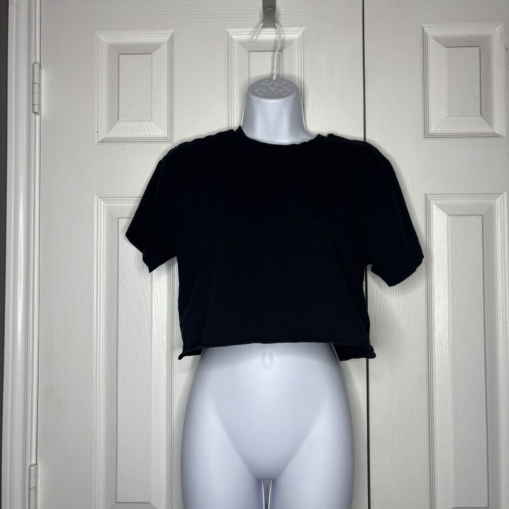 Urban Rebel Black Cropped T-Shirt Size Medium Raw Hem Grunge Basic